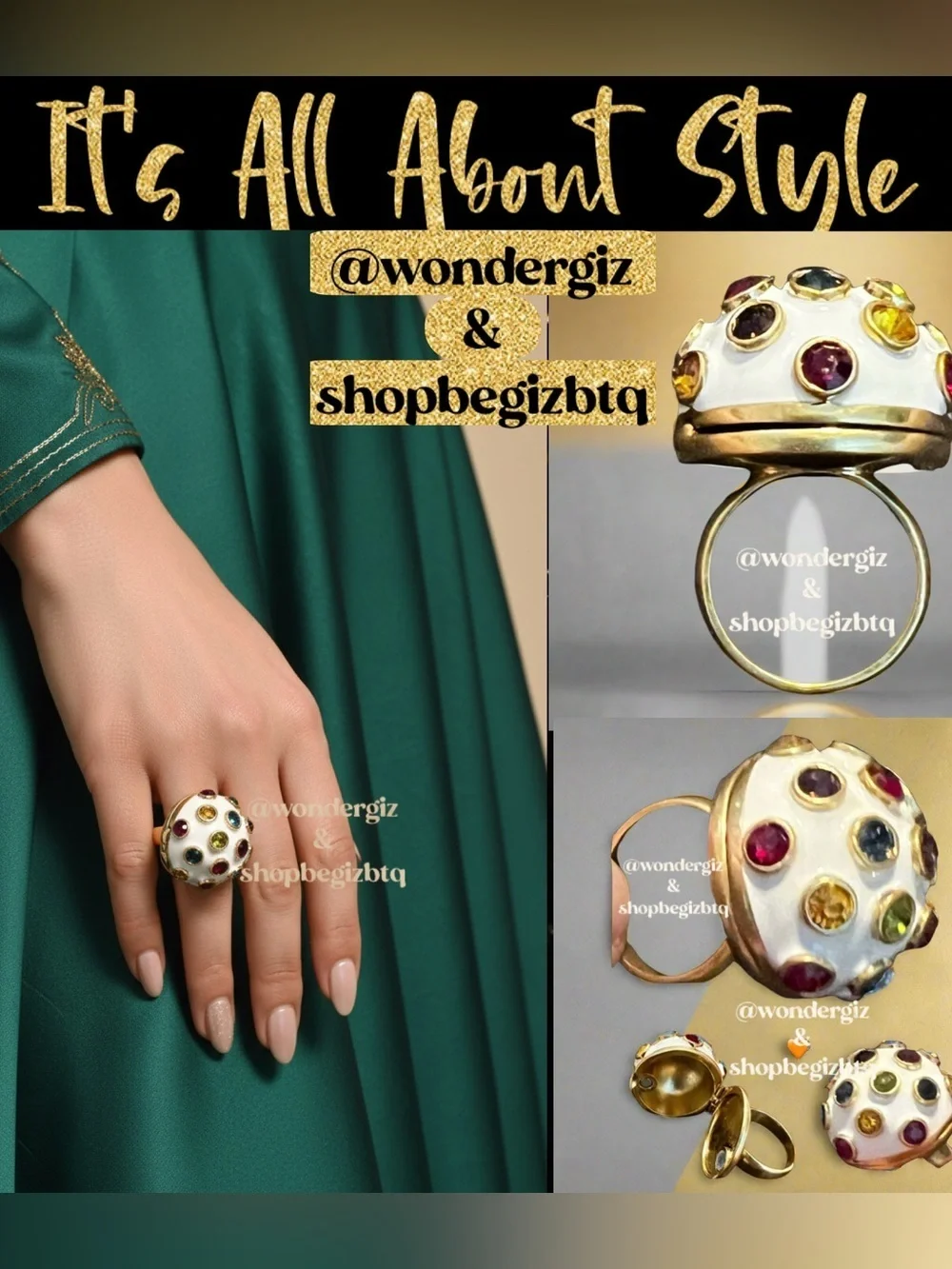 🆕Tory Burch Authentic Locket Magnetic Ring White Enamel & Colorful Stones Size 7